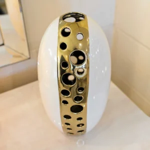 Luxury Elegant Gold & Cream Ceramic Decor Vase