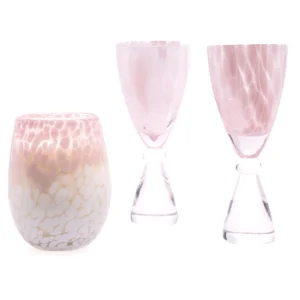 Champagne Glass and Stemless Wine Candle Set: Blush Pink and White