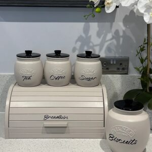 Creamy Taupe Tea Coffee Sugar Canister set Biscuit / Cookie Jar Kitchen Storage