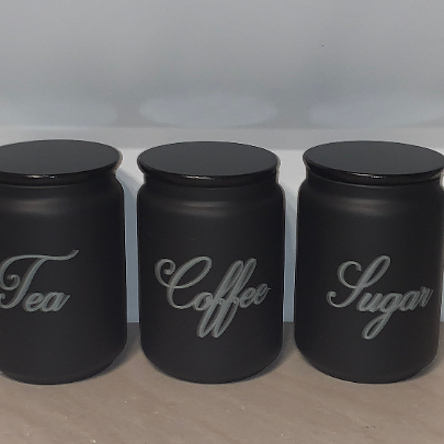 Customisable Black Tea Coffee Sugar Canister Trio - Glamjar Products Customisable Black Tea Coffee Sugar Canister Trio