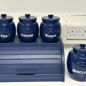 Dark blue Tea Coffee Sugar Canisters Biscuit / Cookie Jar and Bread Bin