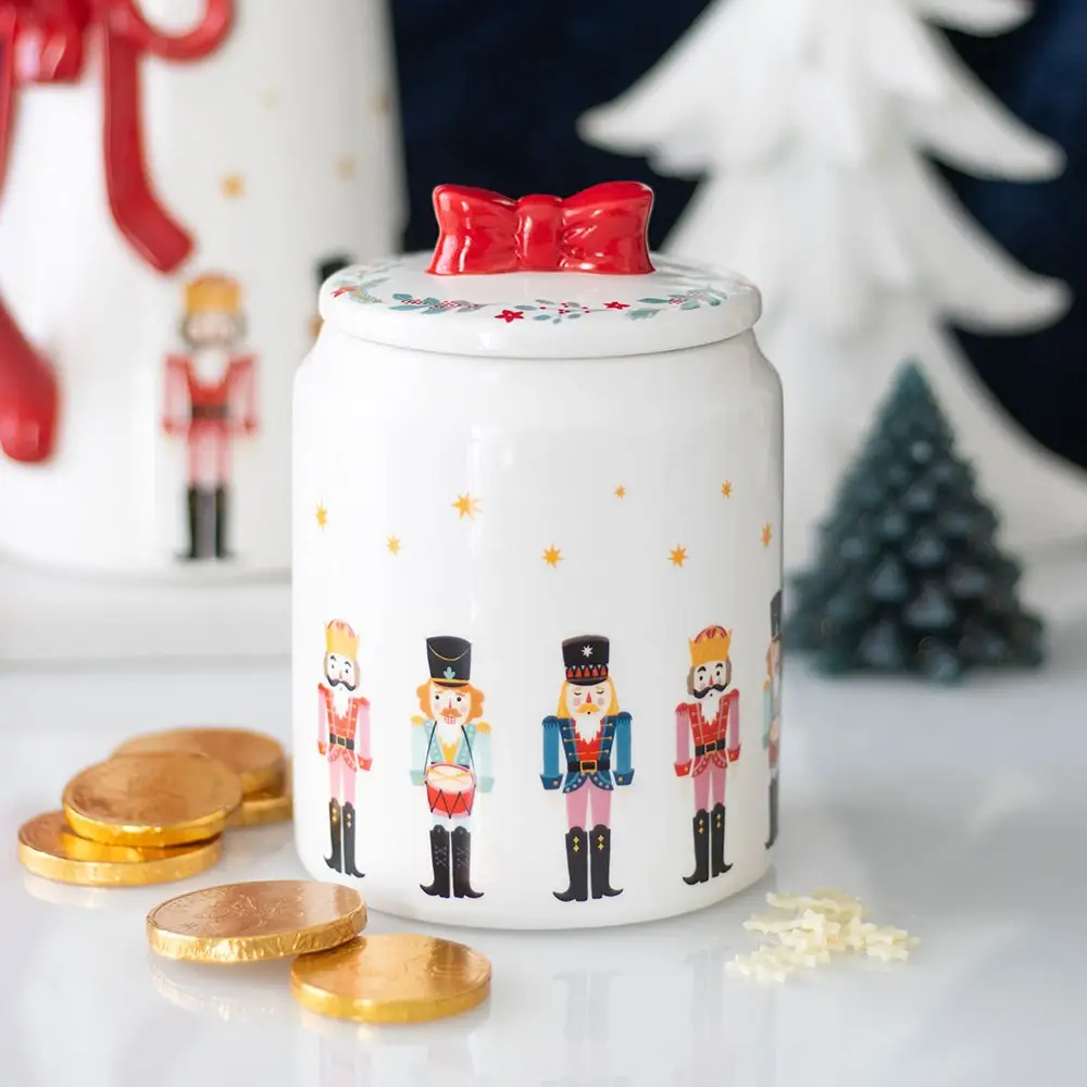 Nutcracker Christmas Storage Jar with Bow - Glamjar Products Nutcracker Christmas Storage Jar with Bow