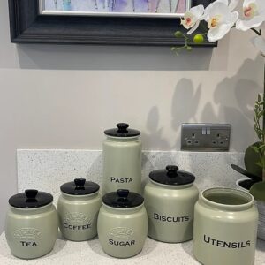 Sage Green Tea Coffee Sugar Canisters Biscuit ,Utensil Jars
