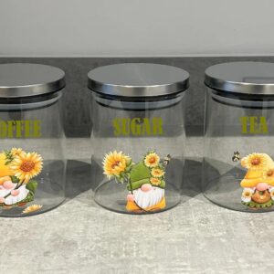 Tea coffee sugar Canister Set Silver lids