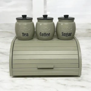 Sage Green Kitchen Canister and Bread Bin Set