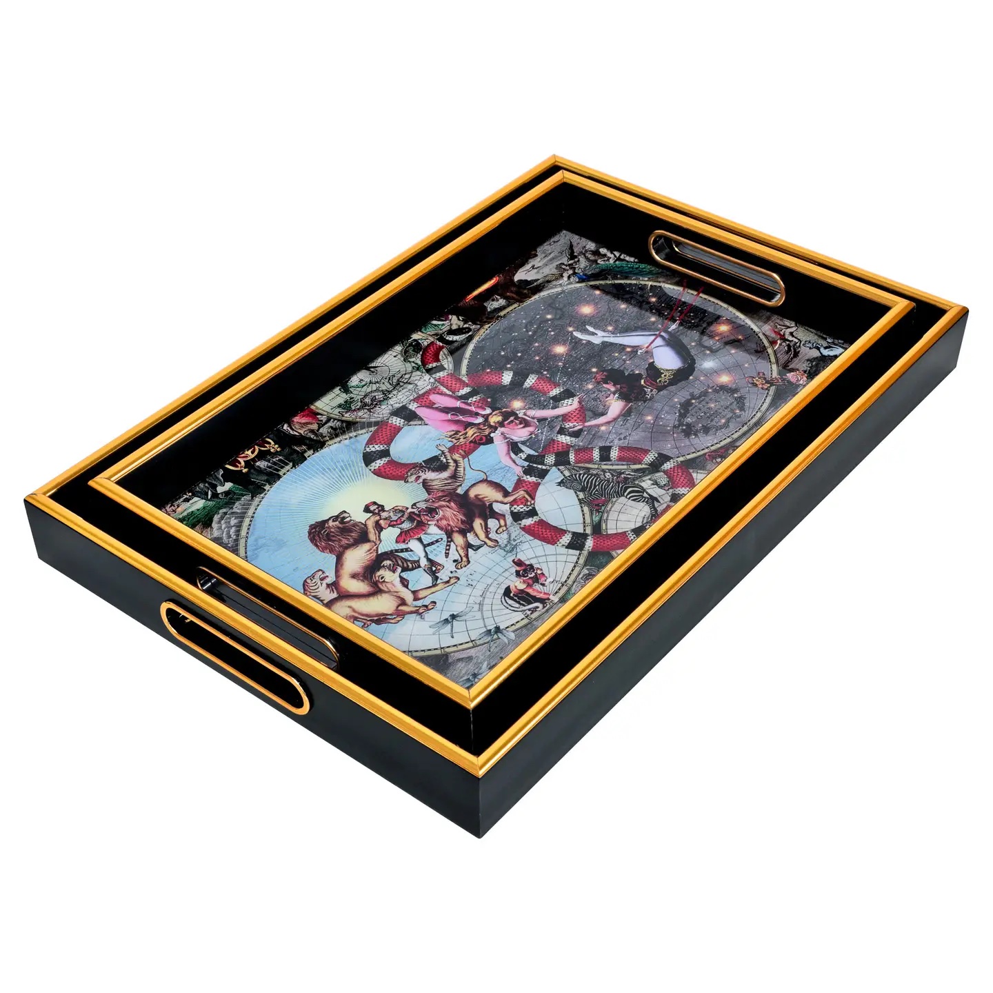 trays 1 - Glamjar Products Febland Luxe Black & Gold Rectangular Serving Trays Set