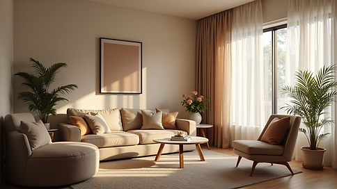 Eye-level view of a cozy living space with reed diffusers