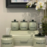 Sage Green Tea Coffee Sugar Canisters Biscuit / Cookie Jar, Utensil