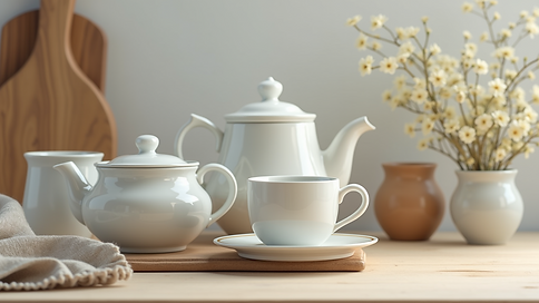 High angle view of a collection of tea, coffee, and sugar canisters