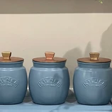 Blue Tea Coffee Sugar Canisters + 2 litre Jar
