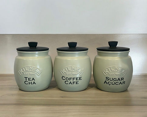 Tea coffee sugar canisters in sage green bilingual