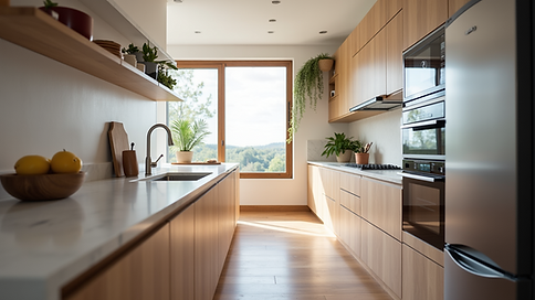 High angle view of custom cabinets in a modern kitchen