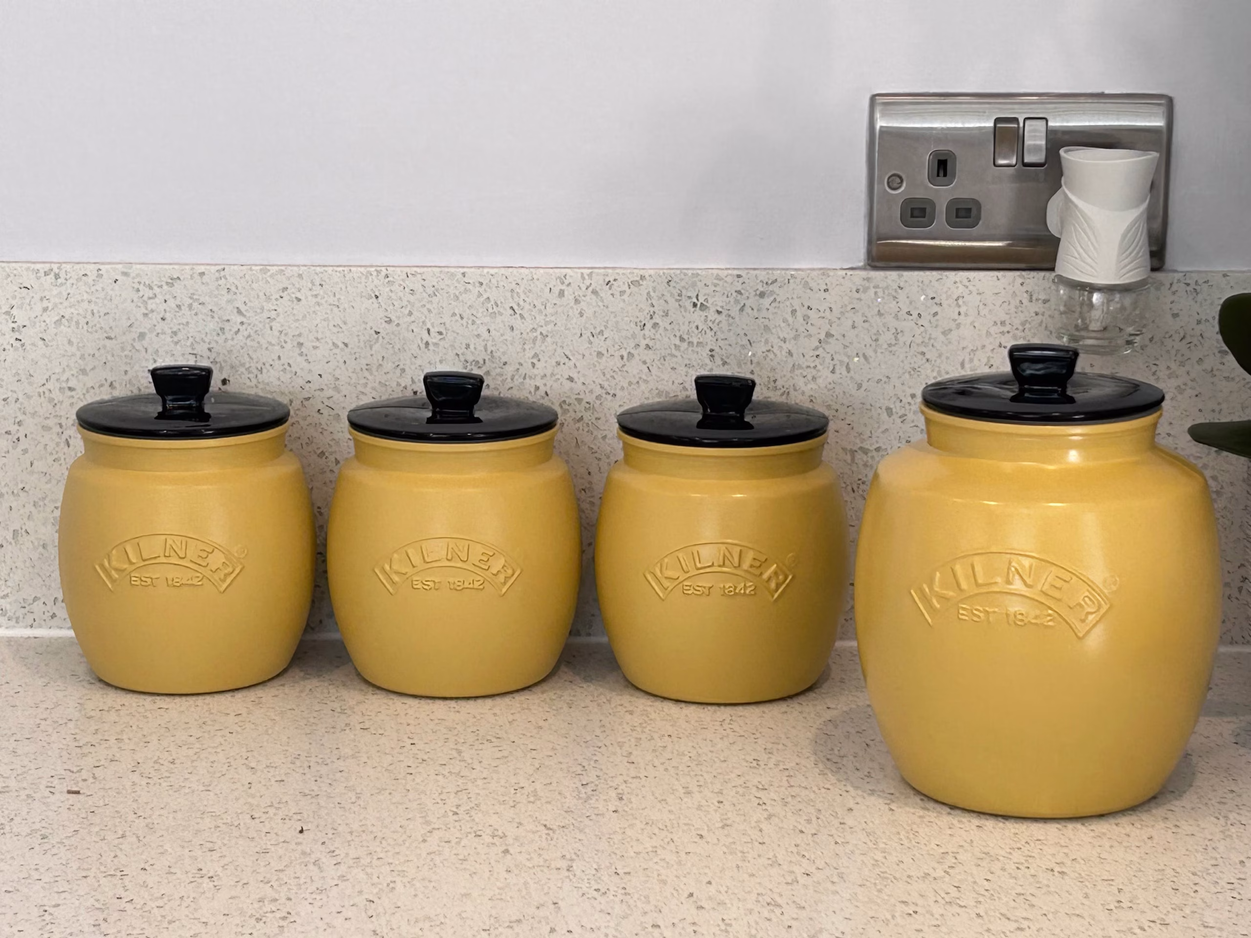 4 yellow jar - Glamjar Products Yellow Tea coffee sugar Utensil Canister set