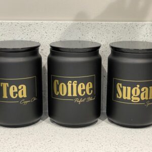 Black Kitchen Canister Set Tea Coffee Sugar Storage Jars