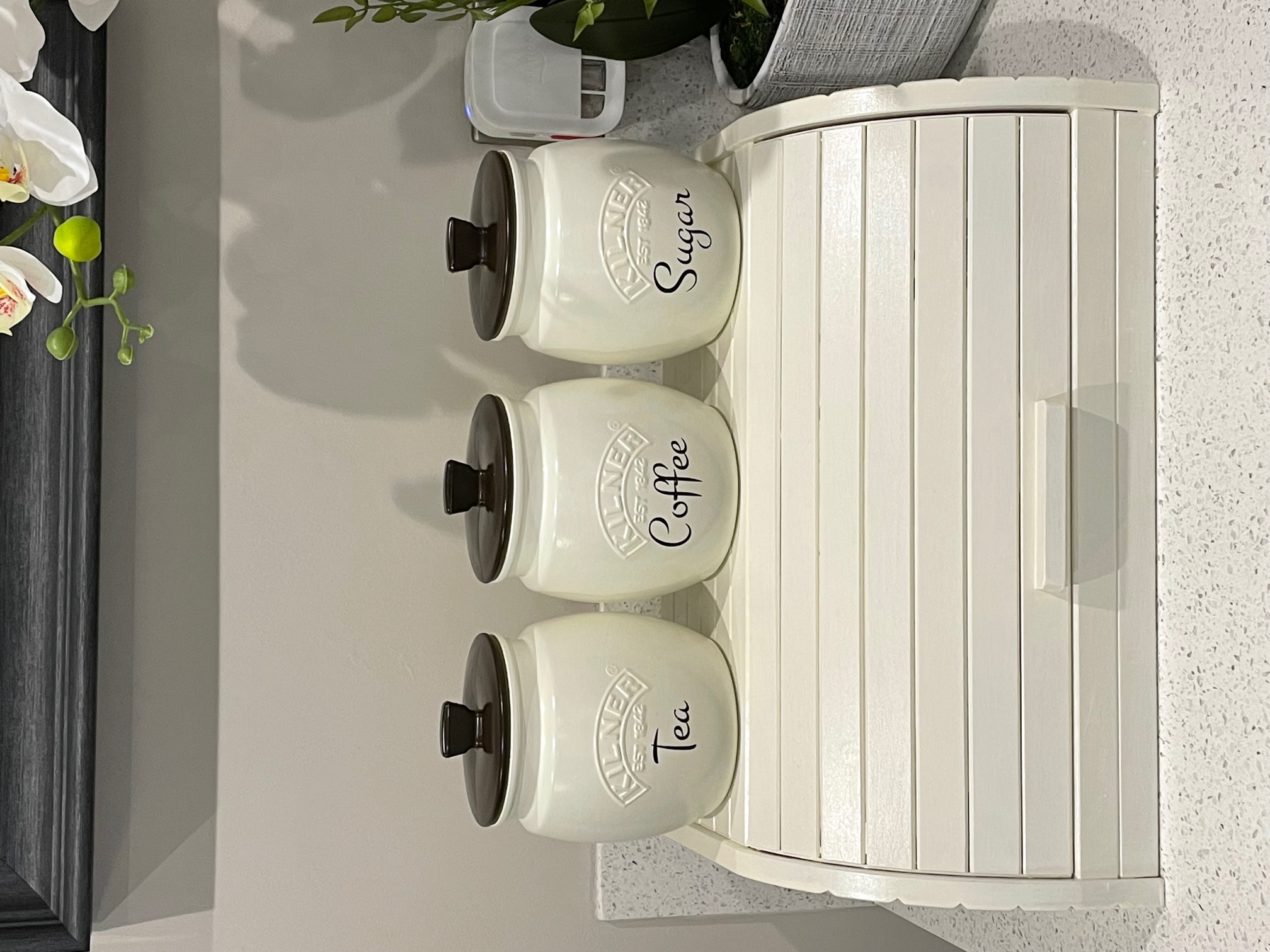 Cream Tea Coffee Sugar Canister Set and Bread Bin Kitchen Storage Container