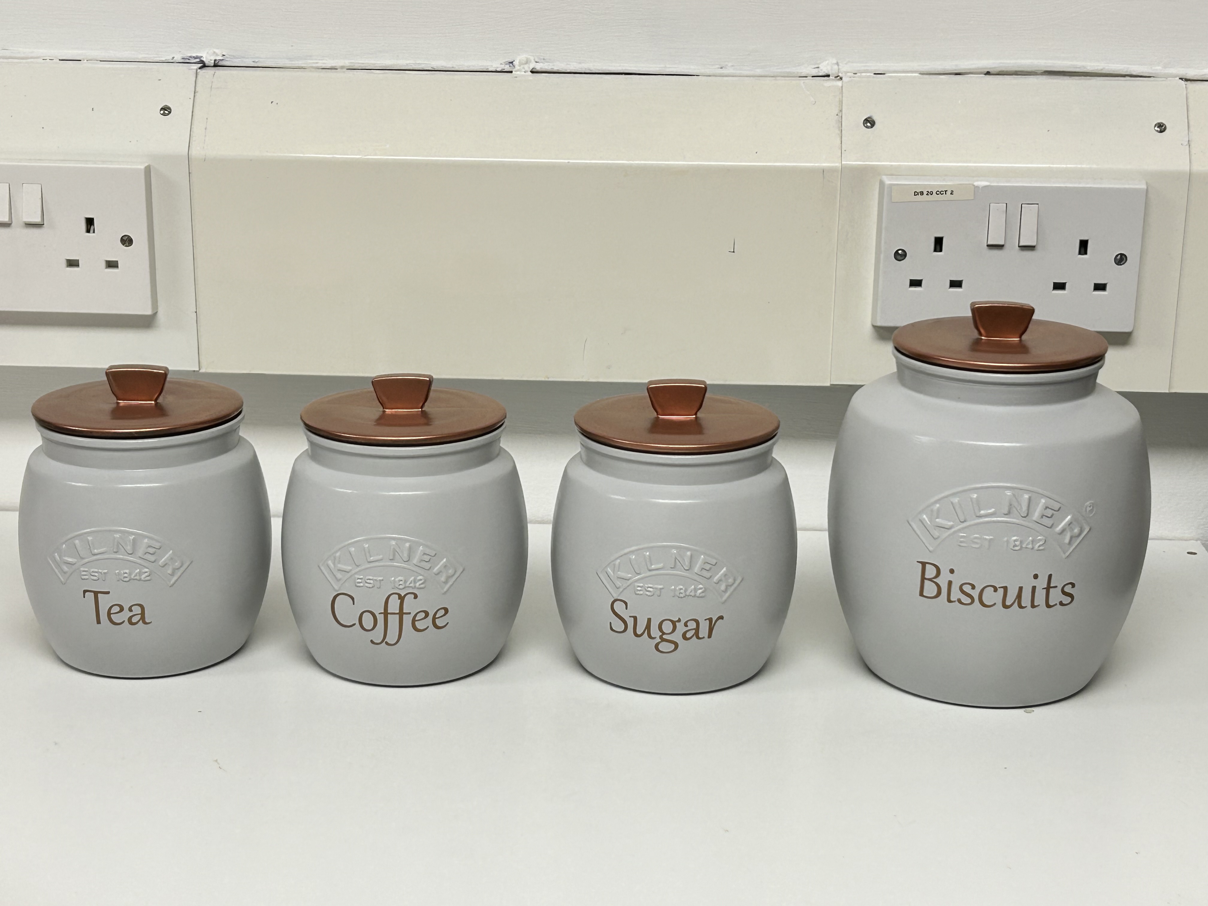 Light Grey Tea Coffee Sugar Canister and Biscuit Set