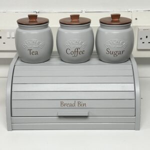 Light Grey Tea Coffee Sugar Canister Biscuit + Bread Bin Set