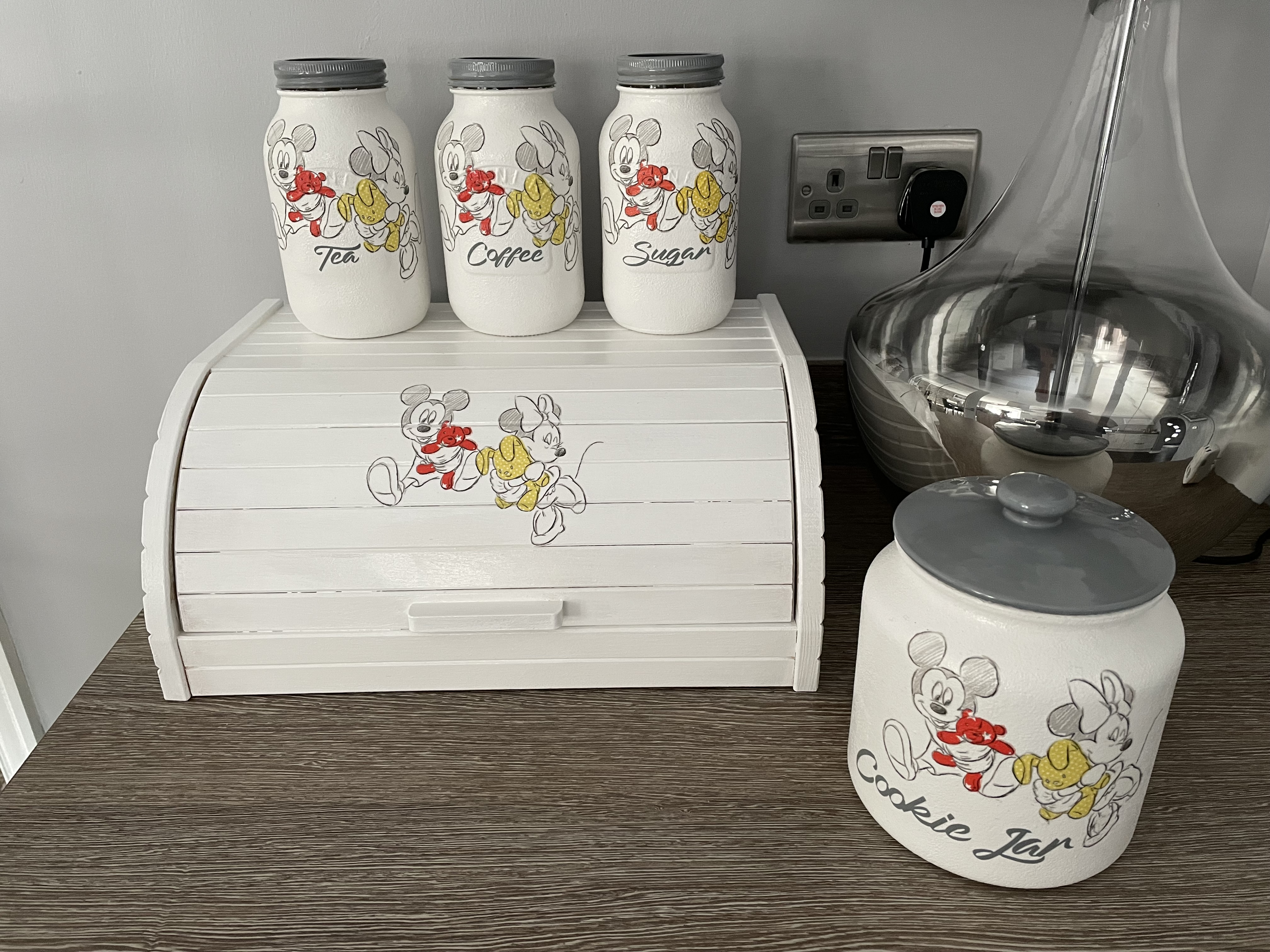 Mouse White Tea Coffee Sugar Canister Set Biscuit/Cookie Jar Bread bin box