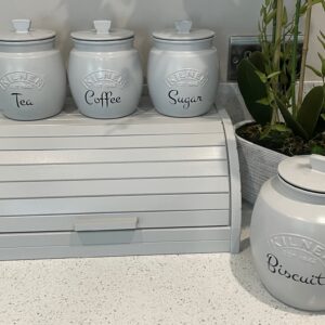 Light Grey Tea Coffee Sugar Canisters set Biscuit/Cookie Jar and Bread Bin Box