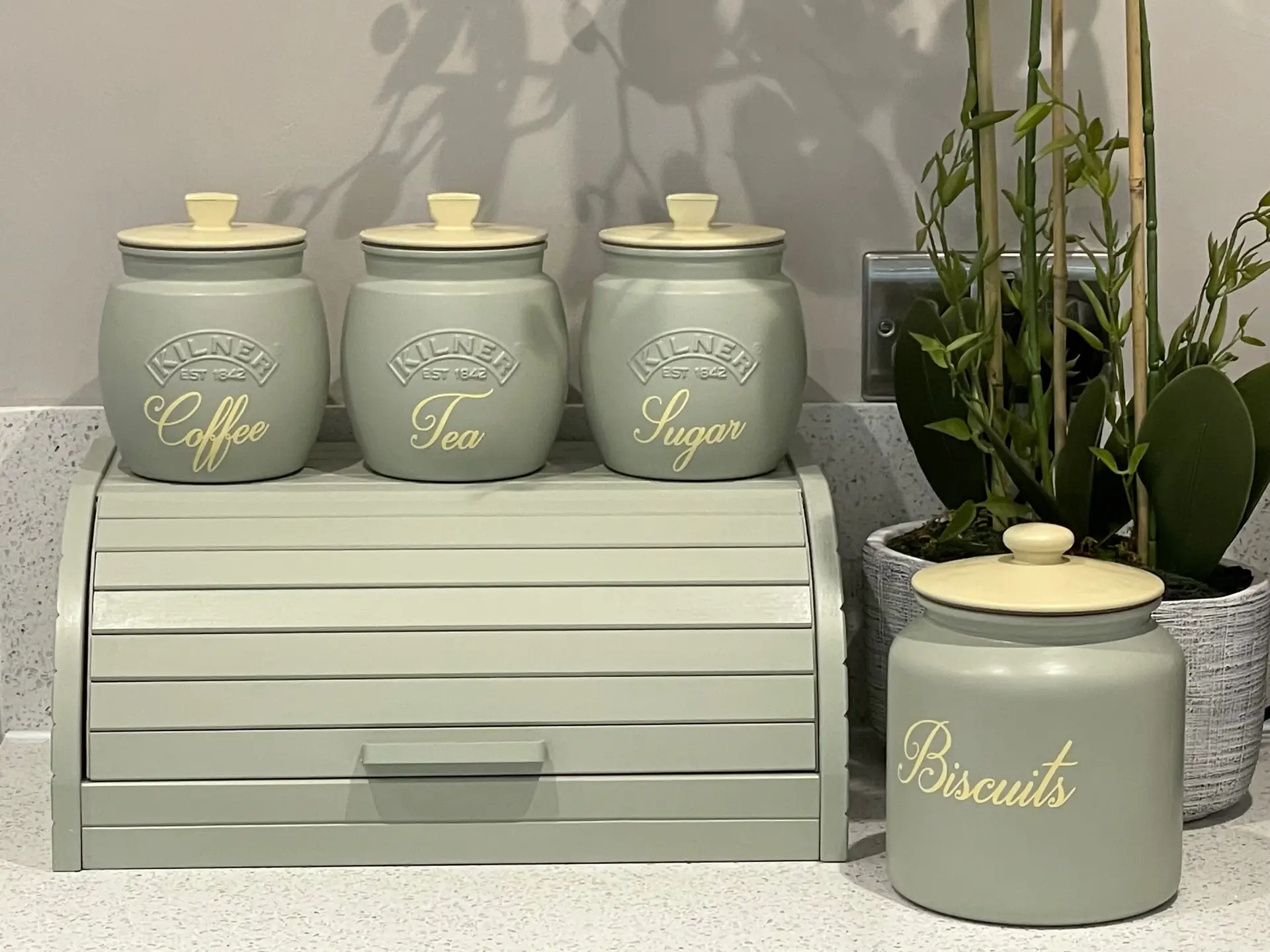 IMG_4551 - Glamjar Products Sage Green 3 Canisters Set with Biscuit Jar, Bread Bin and Utensil