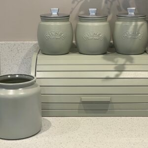 Sage Green Canisters Set Tea Coffee Sugar , Bread Bin and Utensil Holder