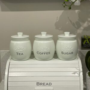 Peppermint Tea Coffee Sugar Biscuits Canister's + bread bin