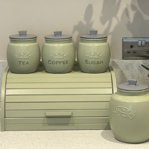 Sage Green Tea Coffee Sugar Canister’s with Biscuit Jar and Bread Bin