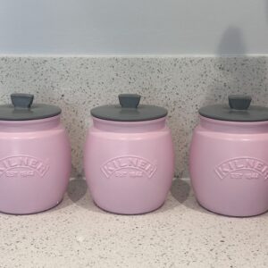 Set of 3 Pink Tea Coffee Sugar Canister Set