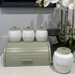 White Tea Coffee Sugar Canisters Biscuit and Bread Bin