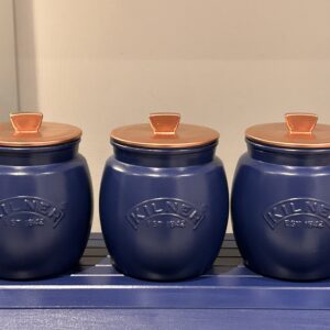 Navy Blue Tea Coffee Sugar set of 3 Kitchen Canisters