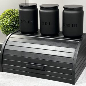 Black Tea Coffee Sugar canisters with Bread Bin Kitchen Storage Set