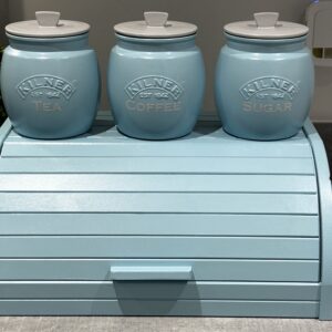 Teal Blue Tea coffee Sugar Canisters Sets Bread Bin