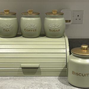Sage Green 5-Piece Kitchen Canister ; Bread Bin Set