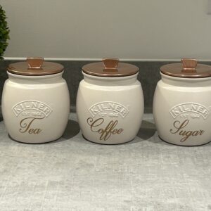 Creamy Taupe Beige and Copper Tea Coffee Sugar Canister set