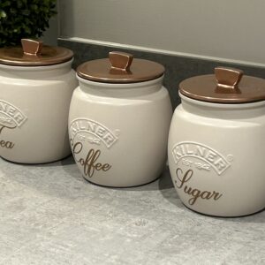 Green Tea Coffee Sugar Canisters set Sage Green Kitchen Storage - Personalise