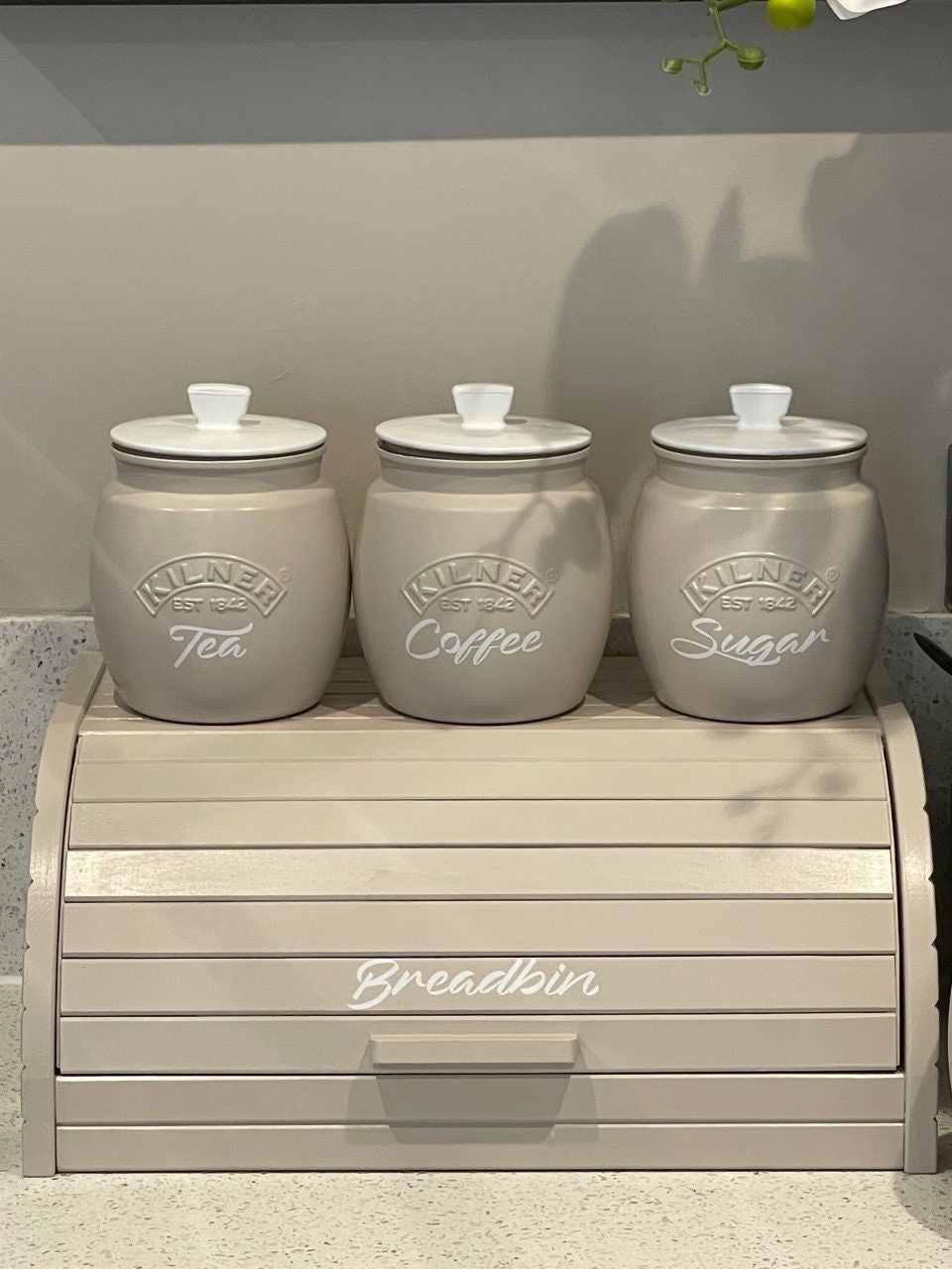 Creamy Taupe Beige Tea coffee Sugar Bread bin Storage set - Glamjar Products Creamy Taupe Beige Tea coffee Sugar Bread bin Storage set