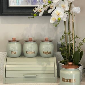 Green Tea Coffee Sugar Canisters set Sage Green Kitchen Storage - Personalise