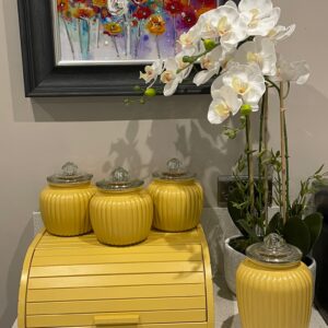 Yellow Tea Coffee Sugar Canisters Biscuit Barrel /Cookie Jar Bread Bin
