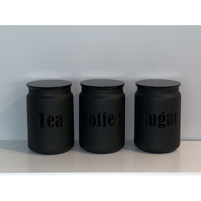 Black Coffee Tea Sugar Canister Set with Black Wording