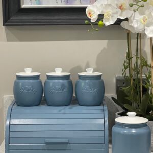 Blue Tea Coffee Sugar Canisters Biscuit / Cookie Jar and Bread Bin Box