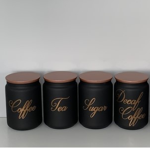 Black Tea Coffee Sugar Canister Set with Black Wording