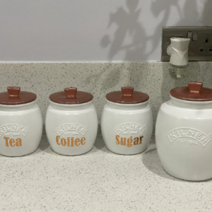 White Tea Coffee Sugar + Biscuit Cookie Treats Canisters Kitchen Storage Contain