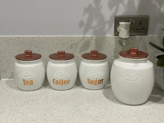 white2 - Glamjar Products White Tea Coffee Sugar + Biscuit Cookie Treats Canisters Kitchen Storage Contain